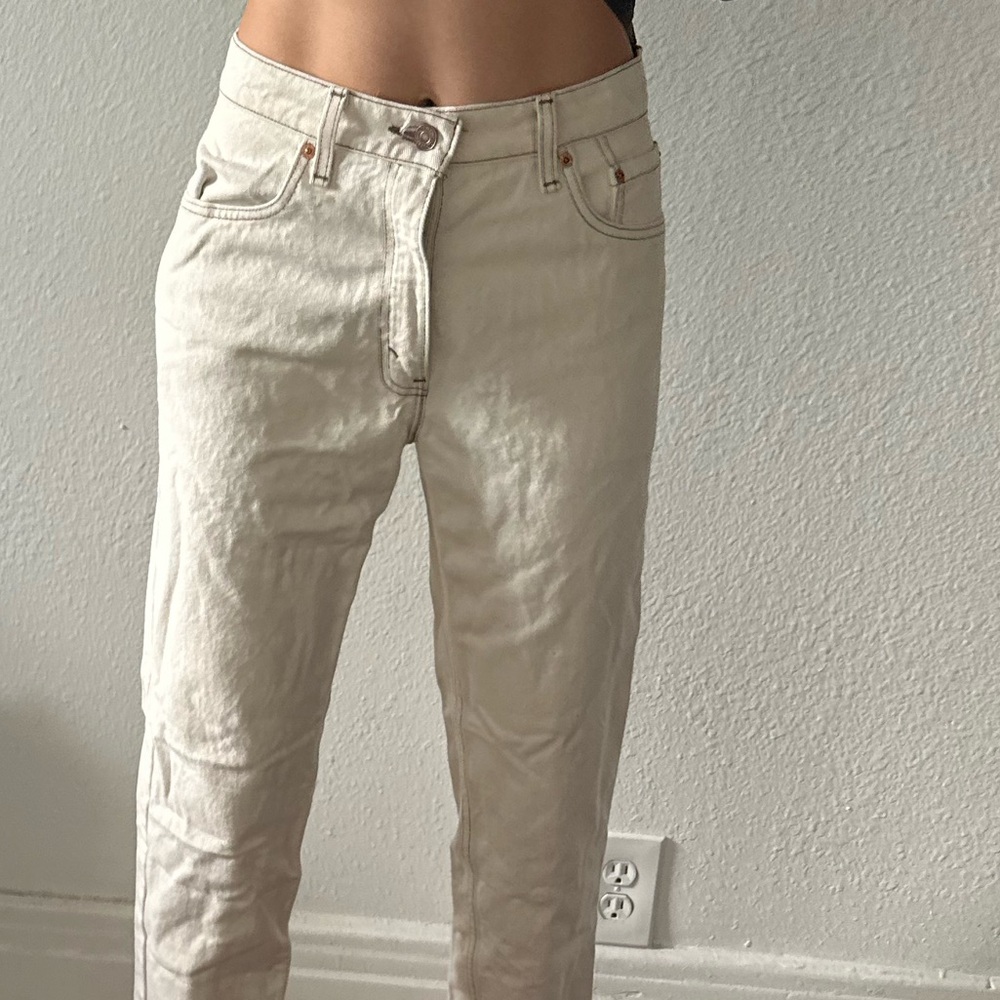 Levi’s Cream white denim jeans raw hem 550 relaxed fit vintage - Picture 5 of 8